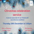 Christmas celebration. Thursday 19th December at 3:30 pm